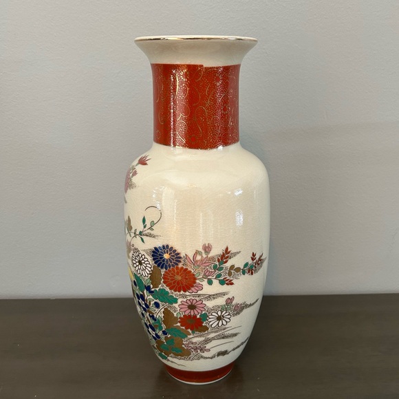 Vintage Satsuma 12"  Floral Crackle Glaze Vase Made in Japan - Picture 4 of 14